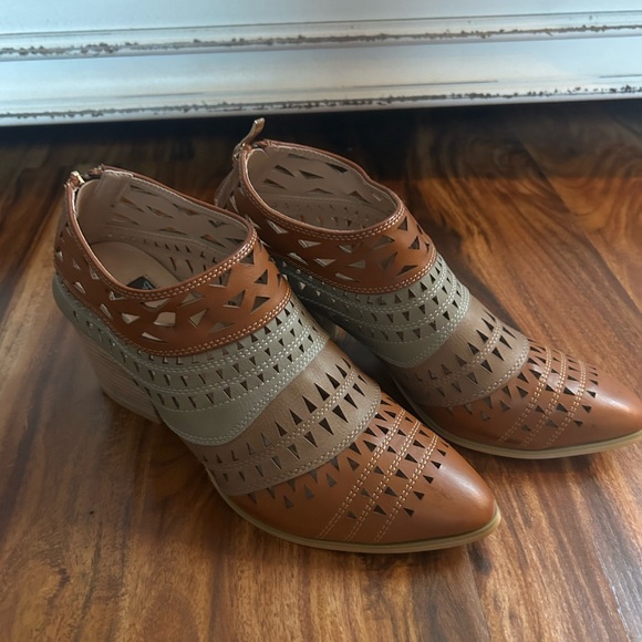 N.Y.L.A. Shoes - N.Y.L.A. Brown and Tan Cutout Ankle Booties